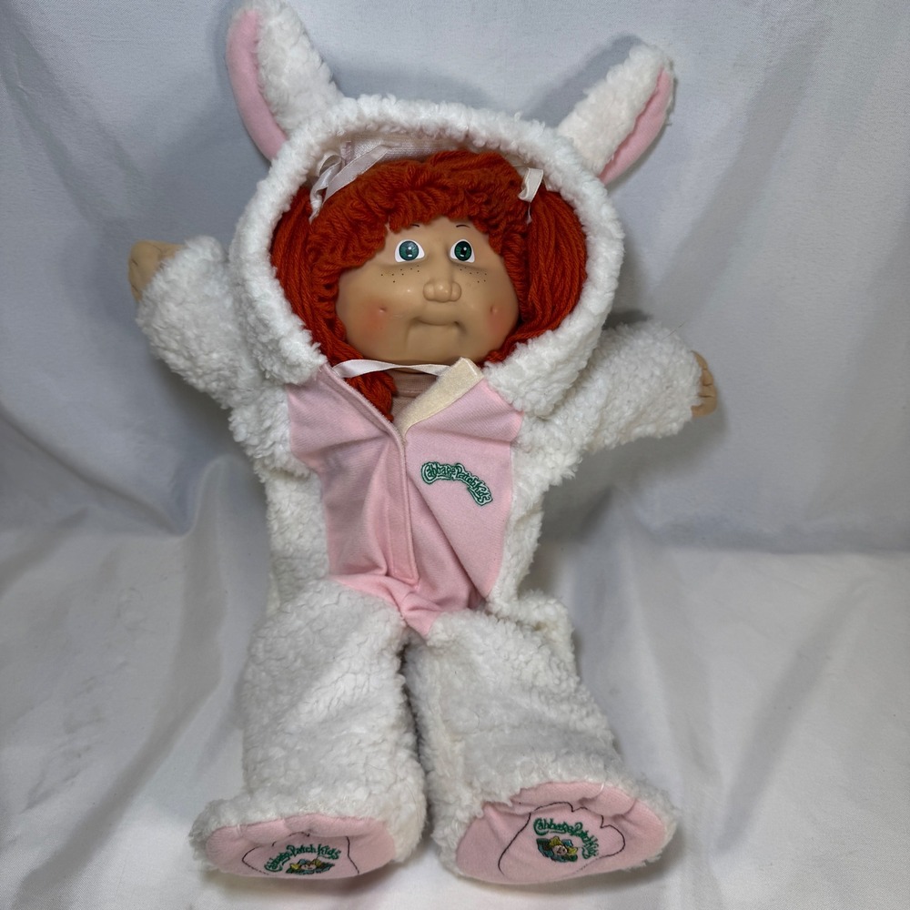 Vintage 1982 Cabbage Patch Kids Doll Red Hair Green Eyes White Bunny Coleco HM2